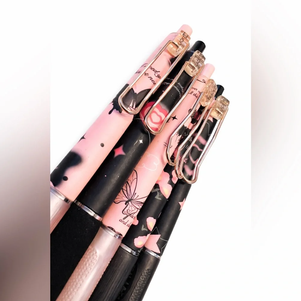 Set of 6 Black Butterfly Gel Pens – 0.5mm Fine Tip